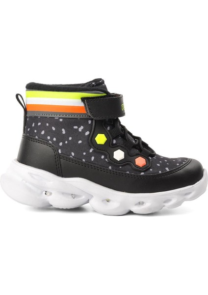 1342-P Siyah-Fosfor Sarı Kız Çocuk Sneaker Bot