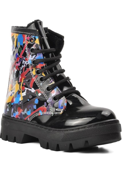 Arz Siyah Rugan Içi Kürklü Fermuarlı Çocuk Bot