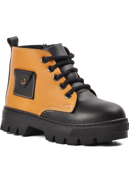 Arz 2301003-P Siyah-Camel Içi Kürklü Fermuarlı Çocuk Bot