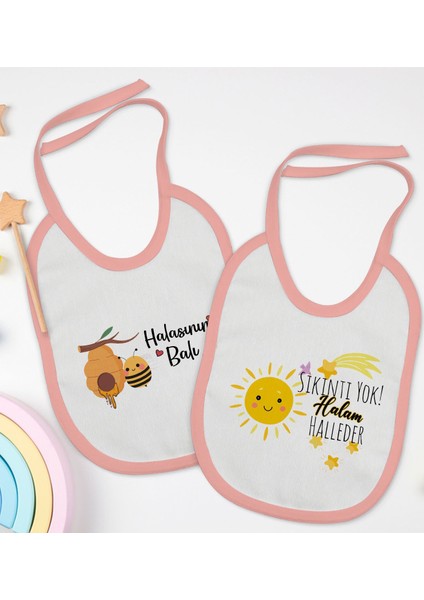 Kids Hala Tasarımlı 2’li Pembe Mama Önlüğü-1