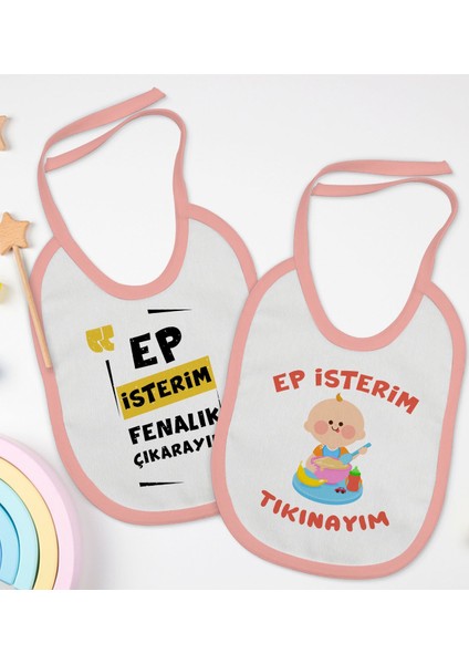 Kids Ep Isterim Tasarımlı 2’li Pembe Mama Önlüğü-2