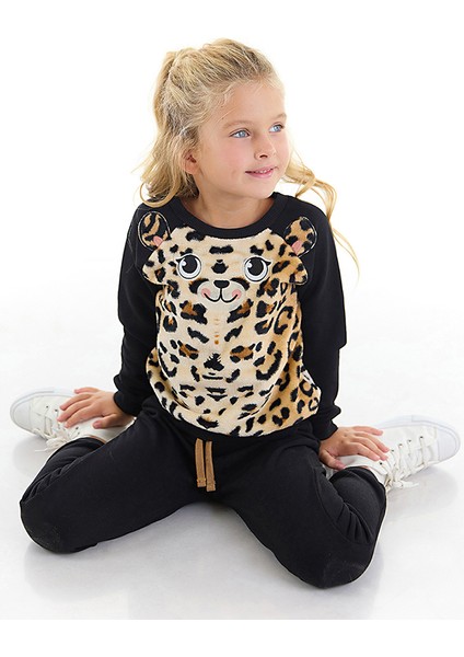 Peluş Leopar Kız Çocuk Eşofman Takım