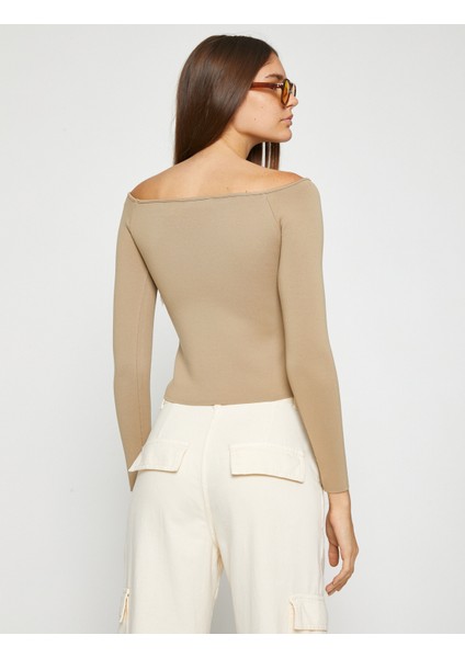 Crop Triko Kazak Kayık Yaka Uzun Kollu fırsatları