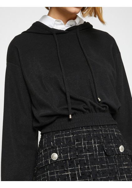 Pırıltılı Crop Kapüşonlu Sweatshirt indirimleri