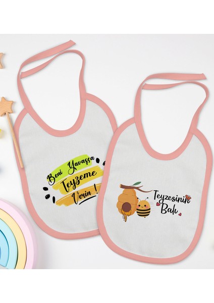 Kids Teyze Tasarımlı 2’li Pembe Mama Önlüğü-2