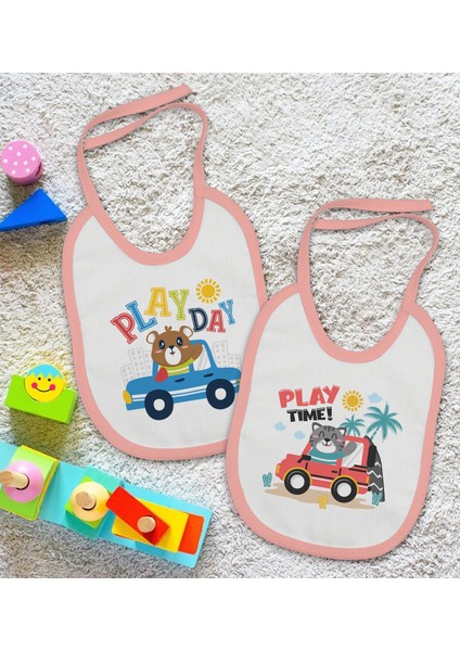 Kids Play Time ve Play Day Tasarımlı 2’li Pembe Mama Önlüğü-1 fiyatları