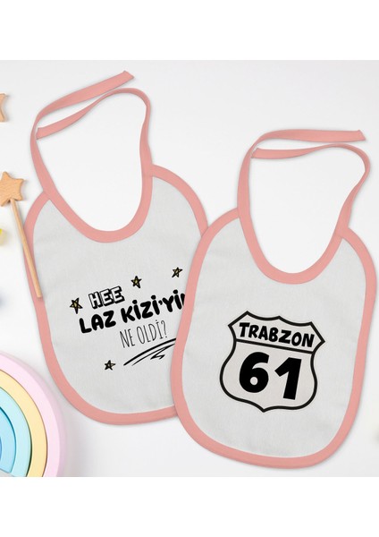 Kids Laz Kızı ve Trabzon Tasarımlı 2’li Pembe Mama Önlüğü-1