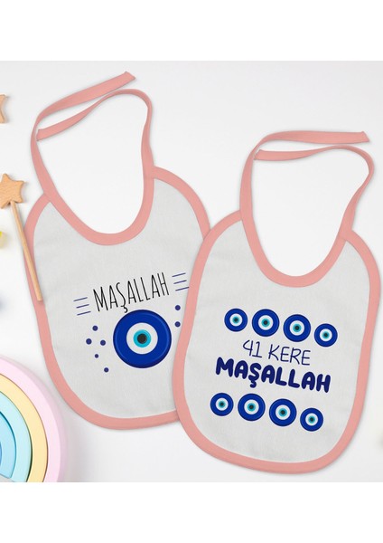 Kids Maşallah Tasarımlı 2’li Pembe Mama Önlüğü-1