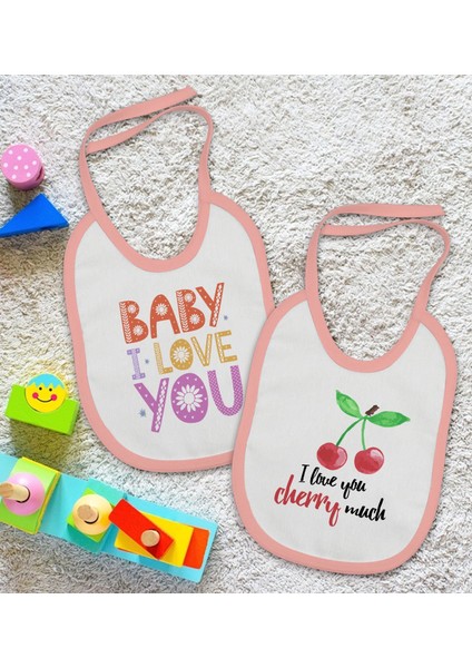Kids I Love You Tasarımlı 2’li Pembe Mama Önlüğü-1 fiyatları