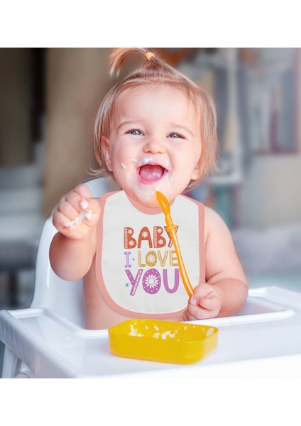 Kids I Love You Tasarımlı 2’li Pembe Mama Önlüğü-1 modelleri