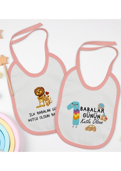 Kids Ilk Babalar Günü Tasarımlı 2’li Pembe Mama Önlüğü-1