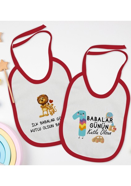 Kids Ilk Babalar Günü Tasarımlı 2’li Kırmızı Mama Önlüğü-1