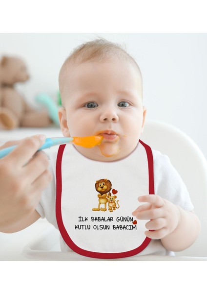 Kids Ilk Babalar Günü Tasarımlı 2’li Kırmızı Mama Önlüğü-1 modelleri