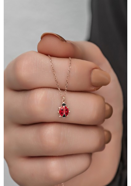 925 Ayar Gümüş Kırmızı Mineli Minik Uğur Böceği Kolye