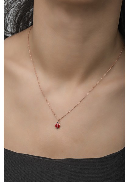 925 Ayar Gümüş Kırmızı Mineli Minik Uğur Böceği Kolye modelleri