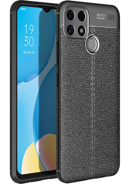 Oppo A15 Kılıf Focus Derili Silikon - Siyah 300099