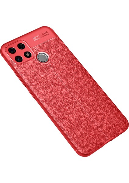 Oppo A15 Kılıf Focus Derili Silikon - Kırmızı 300099