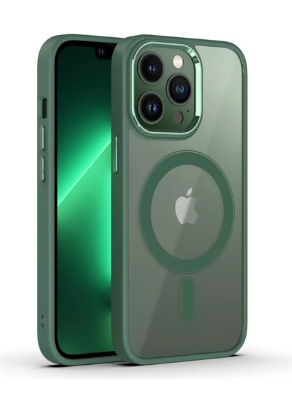 iPhone 14 Pro Max Kılıf Magsafe Özellikli Metal Kamera Korumalı Kenarları Renkli Transparent Case