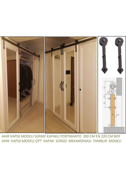 Orman Tasarım Ahır Kapısı Tambur Modeli Çift Kapı Sürgü Mekanizması