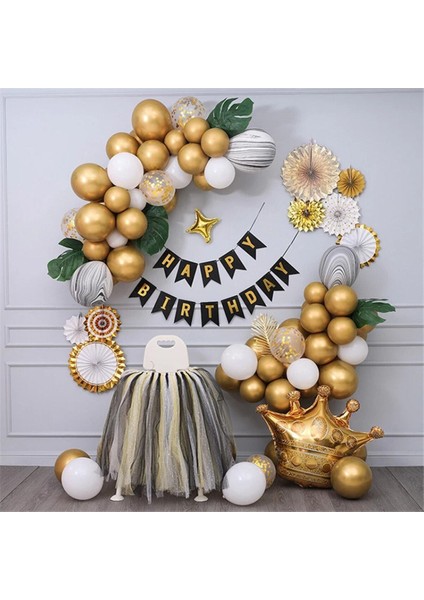 Kral Taçlı Gold Zincir Balon Doğum Günü Seti