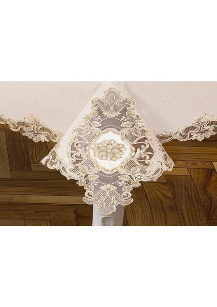 Anka Güpürlü Keten Krem Sofra Takımı 8 Kişilik 160X230 cm 17 Prç - 1219 fiyatları