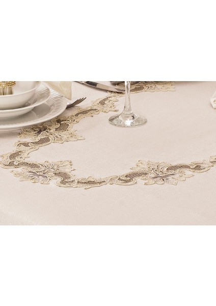 Anka Güpürlü Keten Krem Sofra Takımı 8 Kişilik 160X230 cm 17 Prç - 1219 fırsatları