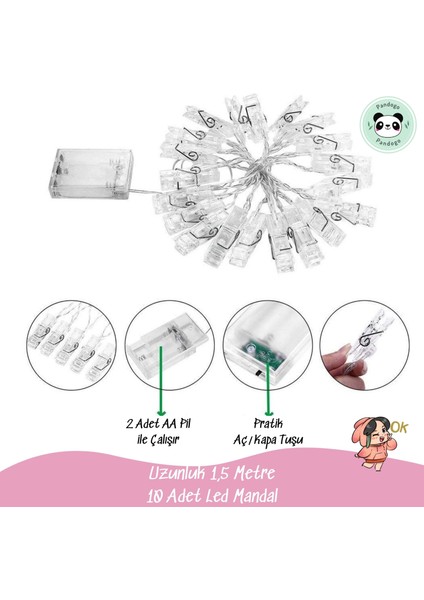 LED Mandal Işık Mandal LED Fotoğraf Aydınlatması LED 1,5m 10 Adet LED Pilli fiyatları
