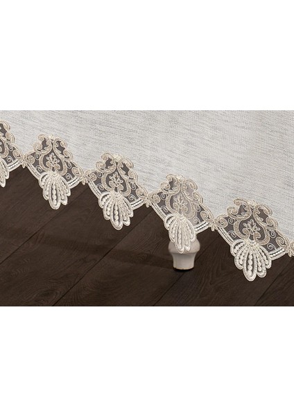 Verda Güpürlü Keten Krem Sofra Takımı 8 Kişilik 160 x 230 cm 17 Parça - 1224