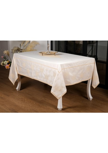Aslı Lüx Jakar Tp Polycotton Kumaş Bej Masa Örtüsü 160 x 220 cm - 1225