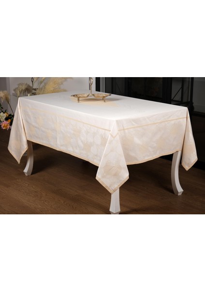 Aslı Lüx Jakar Tp Polycotton Kumaş Bej Masa Örtüsü 160 x 220 cm - 1225