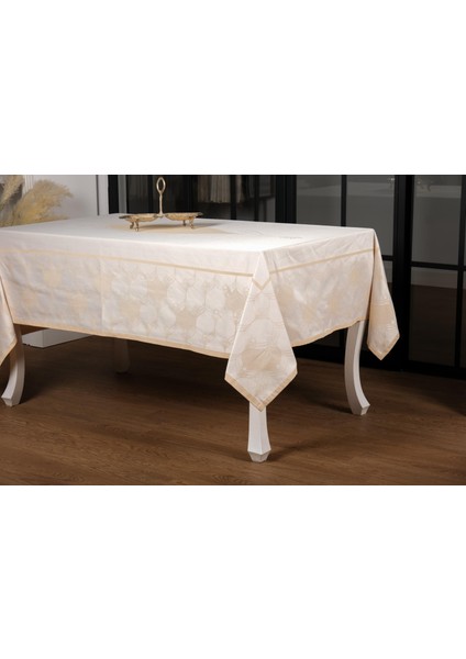 Aslı Lüx Jakar Tp Polycotton Kumaş Bej Masa Örtüsü 160 x 220 cm - 1225