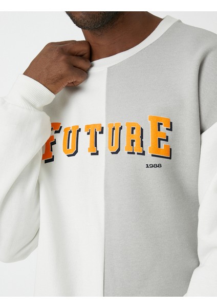 Slogan Baskılı Sweatshirt Şardonlu Bisiklet Yaka indirimleri