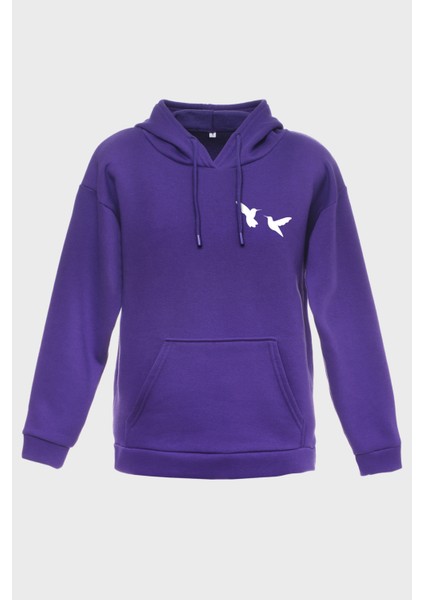 Sinek Kuşlari Minimal Baskili Kapüşonlu Üç iplik Sweatshirt Oversize Hoodie