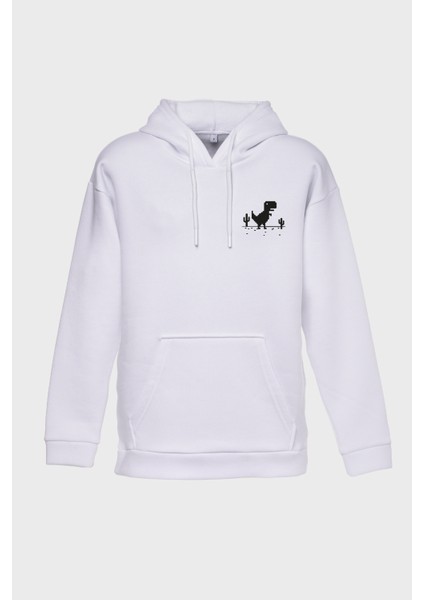 Dino Minimal Baskili Kapüşonlu Üç iplik Sweatshirt Oversize Hoodie