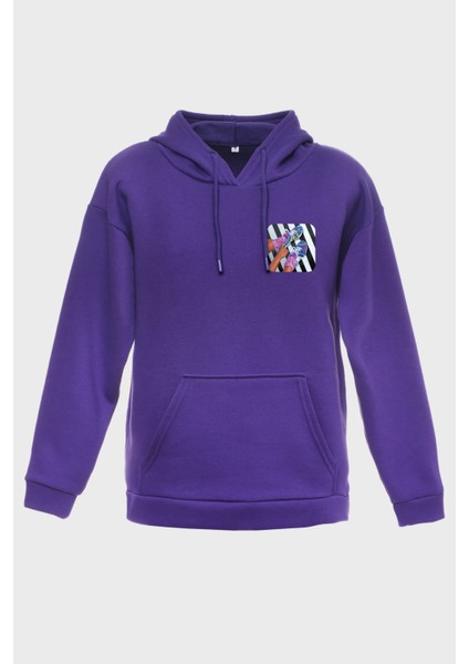 Çizgiler Minimal Baskili Kapüşonlu Üç iplik Sweatshirt Oversize Hoodie