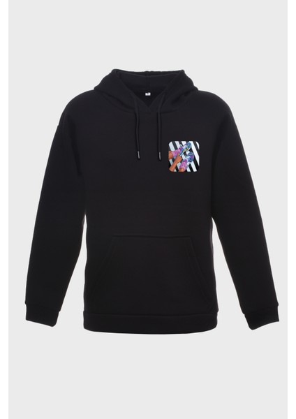 Çizgiler Minimal Baskili Kapüşonlu Üç iplik Sweatshirt Oversize Hoodie