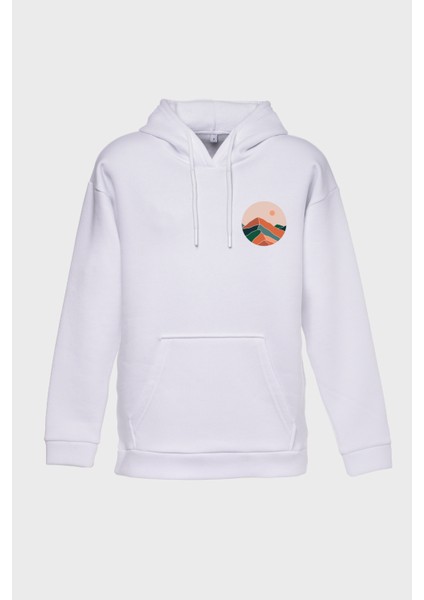 Manzara Minimal Baskili Kapüşonlu Üç iplik Sweatshirt Oversize Hoodie