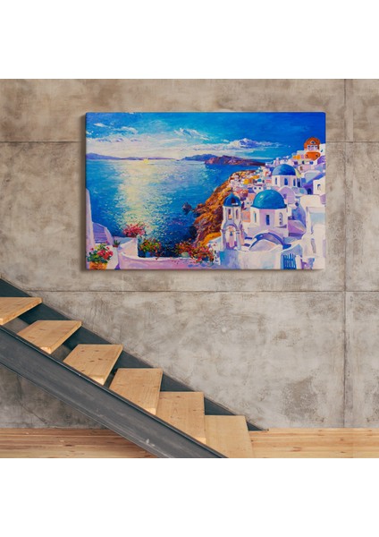 Mikanos Yunanistan Yağlıboya Görünüm Dekoratif Tablo ( Tek Parça )