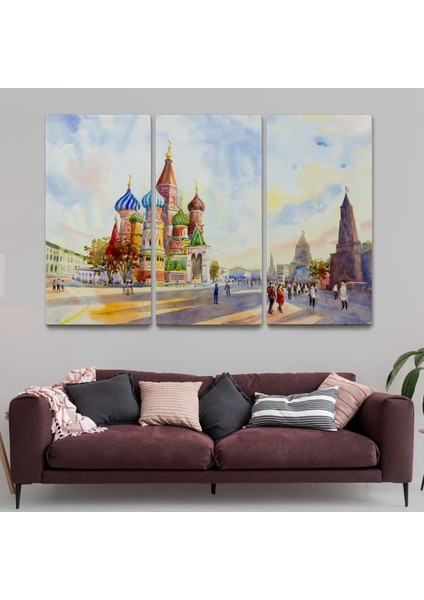 Kremlin ve Kızıl Meydan Aziz Basil Katedrali Moskova Tablo ( Üç Parça )