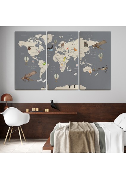 Çocuk Odası Için Dekoratif Dünya Haritası Kanvas Tablo ( Tek Parça ) fiyatları