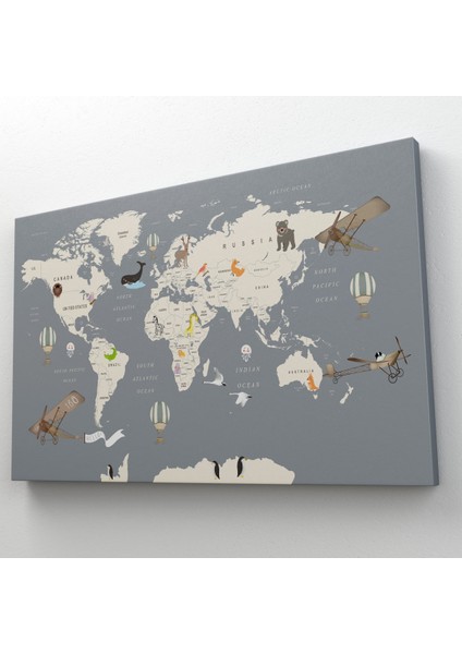 Çocuk Odası Için Dekoratif Dünya Haritası Kanvas Tablo ( Tek Parça ) modelleri