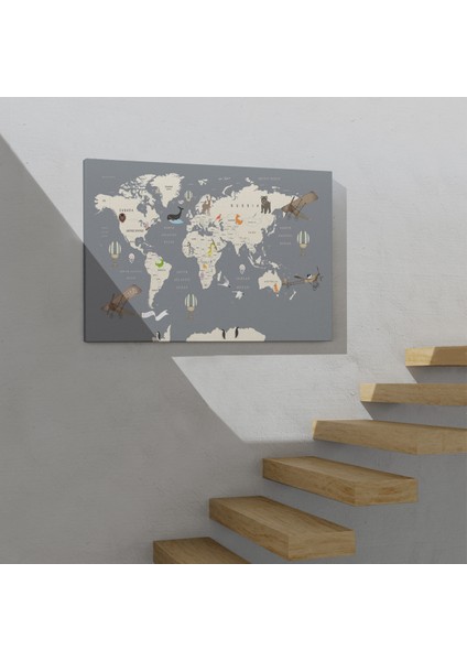 Çocuk Odası Için Dekoratif Dünya Haritası Kanvas Tablo ( Tek Parça ) fırsatları