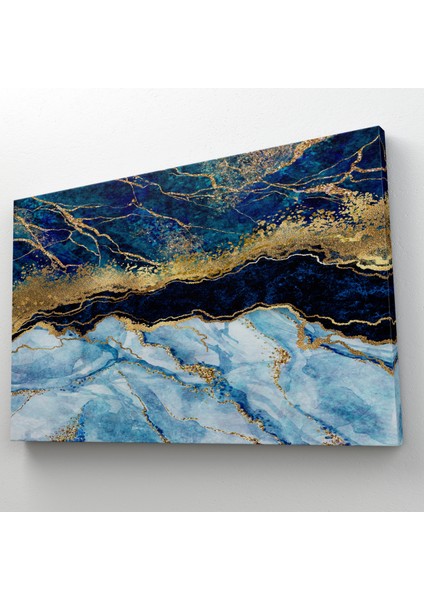 Mavi ve Gold'un Müthiş Uyumu Mermer Görünümlü Modern Kanvas Tablo ( Tek Parça ) fırsatları