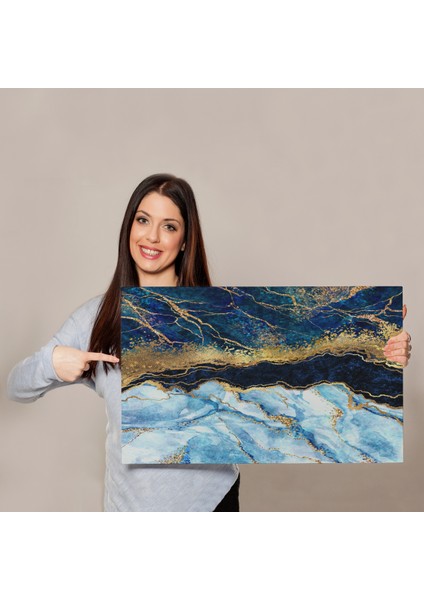 Mavi ve Gold'un Müthiş Uyumu Mermer Görünümlü Modern Kanvas Tablo ( Tek Parça ) indirimleri