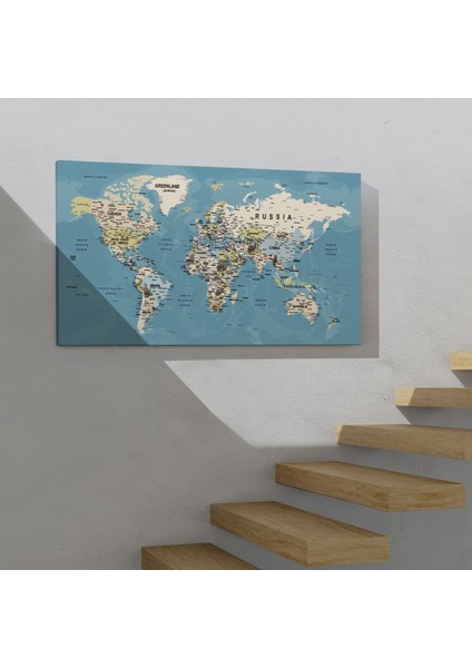 Dünya Haritası Son Derece Ayrıntılı Eğitici Öğretici Okyanuslu Dekoratif Tablo ( Üç Parça ) modelleri