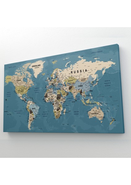 Dünya Haritası Son Derece Ayrıntılı Eğitici Öğretici Okyanuslu Dekoratif Tablo ( Üç Parça ) fırsatları