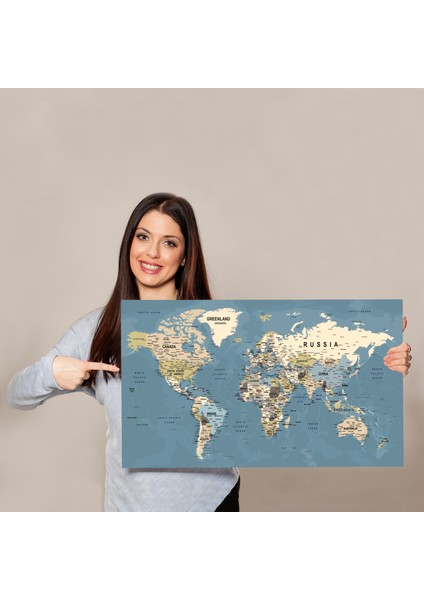 Dünya Haritası Son Derece Ayrıntılı Eğitici Öğretici Okyanuslu Dekoratif Tablo ( Üç Parça ) indirimleri