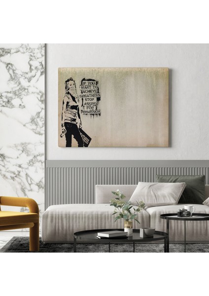 Banksy , Büyük Işler Yapmak Istiyorsanız Izin Istemeyi Bırakın Yazan Tablo ( Üç Parça )