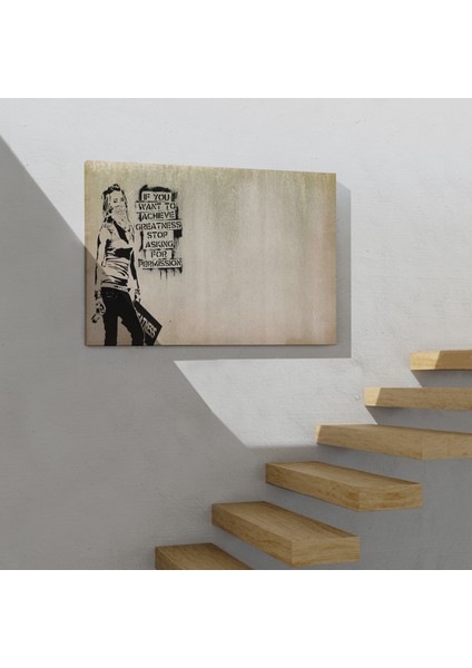 Banksy , Büyük Işler Yapmak Istiyorsanız Izin Istemeyi Bırakın Yazan Tablo ( Üç Parça )