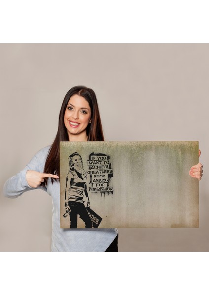 Banksy , Büyük Işler Yapmak Istiyorsanız Izin Istemeyi Bırakın Yazan Tablo ( Üç Parça )
